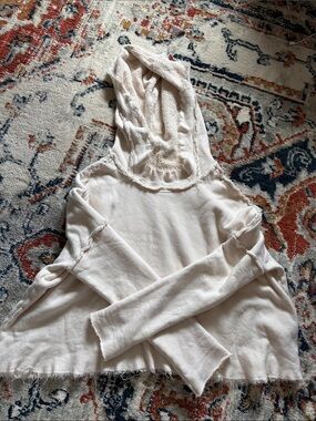 Free People Movement Ivory Hooded Raw-Edge Pullover